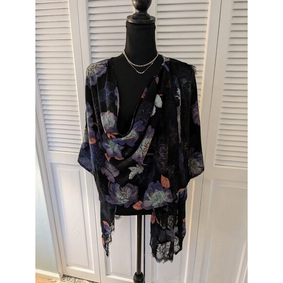 Jessica Simpson Maternity/Nursing Purple Floral Kimono Shawl Top Lace Button O/S - Picture 4 of 12